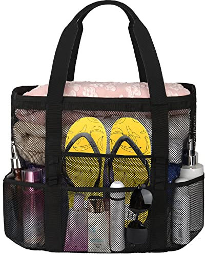 wanchel XL Große Damen Netz Strandtasche, wasserdichte Strandtasche mit Reißverschluss Innentasche, faltbare leichte Sanddichte Strandtasche, ideal für Strand, Urlaub, Strand-Essential