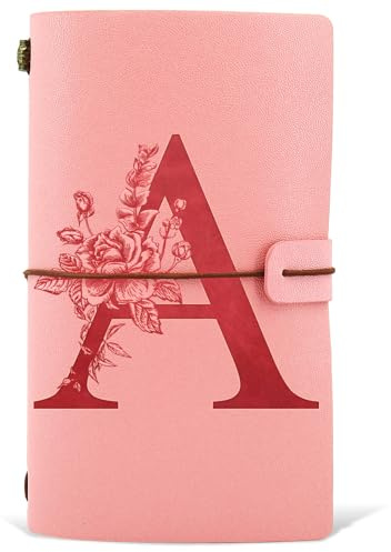 Initial PU Läder Dagbok, Anteckningsbok Resa Dagbok, Rosa Anteckningsbok Anteckningar Dagbok, Födelsedag Jul Present till Kvinnor Flickor Vänner Studenter Syster Kollega Mästare Rosa (A)