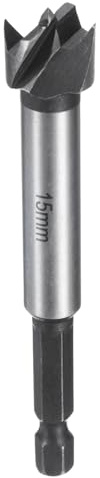 sourcing map Forstner Drill Bit 5/8(15mm) Carbon Steel Single Tooth Flat Wing Wood Drilling Bit Hinge Cutter with 1/4 Hex Shank for Hardwood Softwood Plywood Woodworking