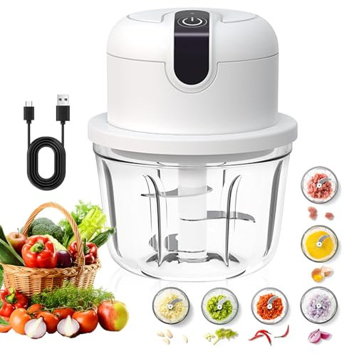 YdseozOA Picadora Eléctrica de 350 ml Con Carga USB - Para Cebolla, Frutas, Nueces, Carne y Ajo