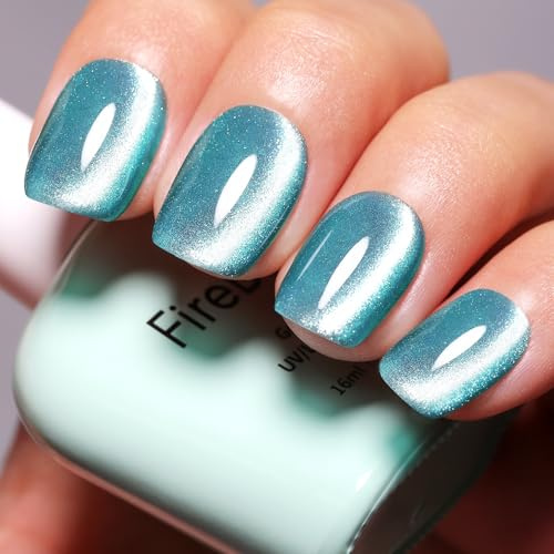 Firedeep Cyan Cat Eye Nagellack 16ml Grüner Blauer Holographischer Glitzer UV/LED Gel-Lack mit Magnetic Stick