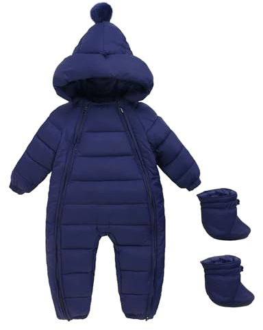 SEAUR Winter Romper for Baby Boys Girls Warm Down Jumpsuit Double Zip Hooded Jacket Thicken Coat Snowsuit Coverall