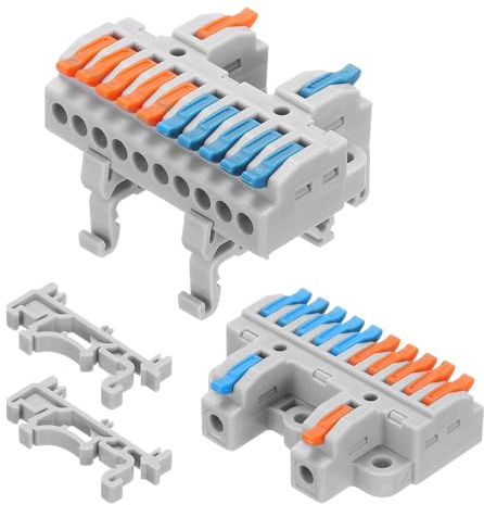 QUARKZMAN 4 Stück Din-Schienen-Schnellanschlussklemmen DIY-Verbindungsklemmen (2 in 10 out) 32A-Anschlussklemmen für Verdrahtungskabelschaltung Inline 28-12AWG