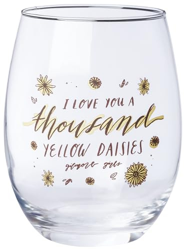 Silver Buffalo Gilmore Girls Thousand Yellow Daisies - Vaso de vino sin tallo de 20 onzas, copa de vino en caja para fanáticos