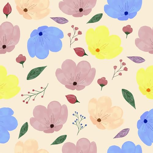 VaryFloral Papier Peint Fleuri Jaune Pâle Papier Adhesif pour Meuble 30.5cmx300cm Papier Vinyle Autocollant Fleurs Colorées Rouleau Adhesif Decoratif élégant Film Adhesif pour Meuble Armoire Cuisine