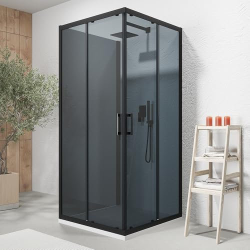 Box doccia cromato 3 lati 70x100x70 cm con doppio scorrevole h190 cm e Vetro Temperato Fumè 6 MM Profili Alluminio Nero Opaco Modello Tremiti