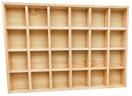 Anktily Unlackierte Holz-Aufbewahrungsbox mit Unterteilungen, Ausstellungsbox mit 24 Fächern, Socken-Organizer, Unterwäsche-Aufbewahrungsbox, Präsentationstablett