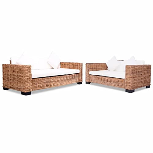 Sufrk Sofa-Set 15-TLG. Natur Rattan Lounge Sofa Set Sessel Couch Loungesofa Polstersofa Sofagarnitur Wohnzimmer