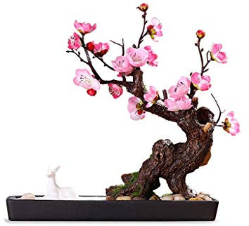 Plantes artificielles d'intérieur, simulation de bonsaï de prunier rose, arbre de simulation de jardin extérieur, décoration de la maison, arbre de simulation chinois, plante artificielle en pot,