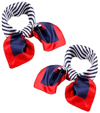 Lufdegim Lot de 2 foulards carrés nautiques à rayures 50 x 50 cm - Foulard de marin imitation soie rouge bleu et blanc - Accessoire de costume de marin pour homme et femme, Rouge/blanc/bleu., 50*50cm