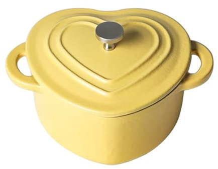 YLFFFZXK Dutch Oven Pot with Lid, Enameled Cast Iron Coated Dutch Oven,Casserole Dish,Enameled ast Iron Dutch Oven Heart Shaped Enameled Cast Iron Figural Heart,Yellow