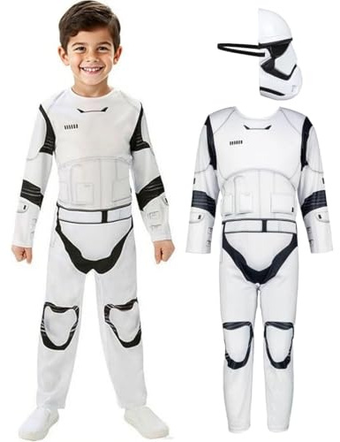 SINSEN Costume de Stormtrooper pour enfant, combinaison de soldat blanc avec demi-masque pour Halloween, cosplay, tenue pour garçons de 4 à 10 ans