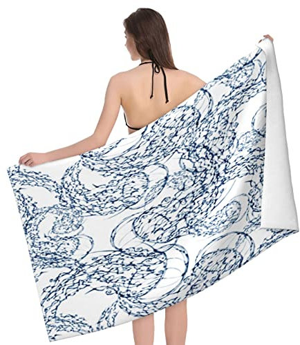 Handtuch Satiniertes Blaues Kunst Badehandtuch Pflegeleicht Campinghandtuch Perfekt Saunatuch Für Sauna, Wandern, Picknick, 80X130Cm