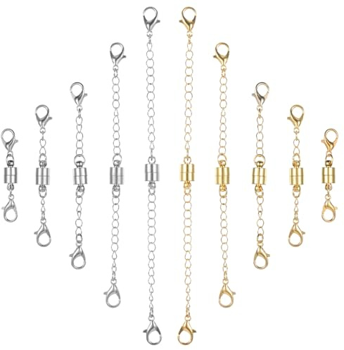 Giantree 10 STK Kettenverschluss Edelstahl, Magnetische Kettenverlängerung für Damen Halskette Verlängerung Schmuck Verlängerungen Edelstahl Kettenverlängerung für DIY Schmuckherstellung(Gold Silber)