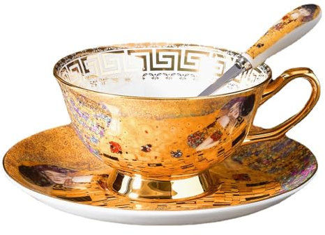 Elegante set di tazze da tè e caffè in porcellana Bone China, con cucchiaio, 200 ml