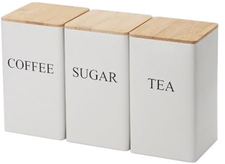 Uikdjgu 3 Piezas de Latas Selladas de Piezas, Estilo y Simple, Tapa de Bambú, Lata de Té de Hierro, Almacenamiento de Refrigerios, Lata Cuadrada en Grano de Café,