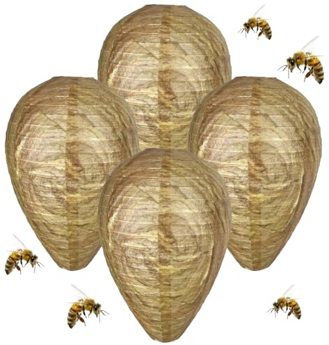 4-Stück Wespennest Attrappe Wetterfest,Wespenabwehr,Wespen Nestbau Verhindern,Hornissennest Attrappe,Dauerhaft Wespen Vertreiben,Wespenfalle Künstliches Nest,Anti Bienen für Garten Balkon Outdoor