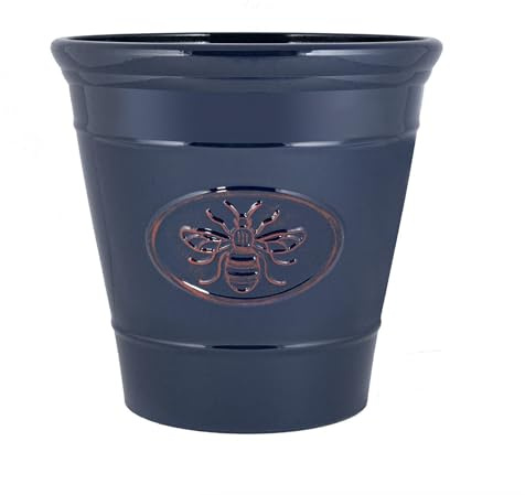 Muddy Hands Decorative Bee Garden Planter – Gloss Finish Outdoor Plastic Plant Pot for Flowers, Herbs, Shrubs & Small Trees, Frost Proof, Weather Resistant with Drainage Hole (Dark Blue, 14 Litre)