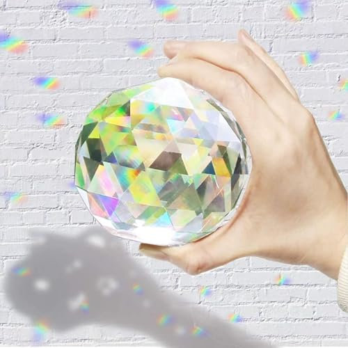 ZKBDBWTR Klares Kristall-Sonnenfänger-Prisma, Glaskugel, Facettierte Kristallkugel, Regenbogenmacher, Prismen für Fenster, Sonnenfänger Kristall(Medium)