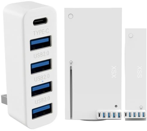 5 Ports USB-Hub für Xbox Series X/S, Hochgeschwindigkeits-USB-Hub-Splitter-Erweiterungsadapter für Xbox Series X/S Zubehör, mit 4 USB 2.0-Anschlüssen + 1 USB-C-Anschluss (Weiß)