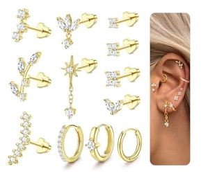 MILACOLATO 12 st helix piercing smycken kirurgiskt stål platt baksida örhängen för kvinnor helix knoppörhängen set tragus broskörhänge silver guld tragus piercing smycken, 6mm, 8mm, 10mm, Rostfritt