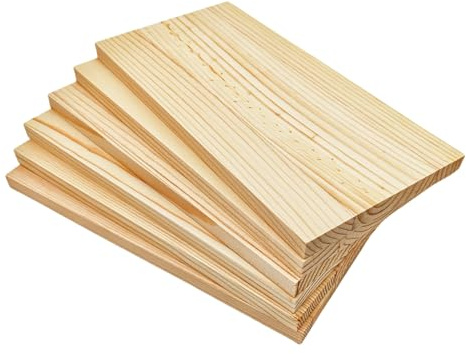 Lot de 6 planches rectangulaires en bois brut pour travaux manuels, 20 x 10 x 1 cm, blocs de bois vierges pour sculpter, peindre et brûler