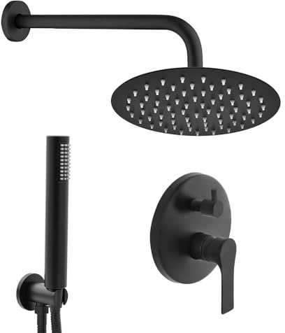 Kit doccia ad incasso nero opaco con soffione 30 cm, braccio 35 cm, doccino con flessibile e miscelatore a 2 vie – Design Flat