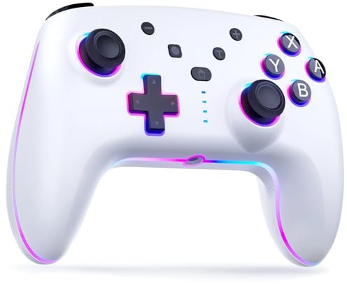 RivalPlay Switch Controller, Compatible with Switch 2/Lite/OLED/mit Cooler RGB-Beleuchtung, 2 Makro-Tasten, Bewegungssensor, Einstellbarer Turbo-Funktion und Vibration, 800mAh Akku