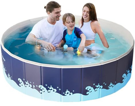 Eoixuqba Piscine Pliable 120x48cm pour Chien et Adultes, Bleue, Ronde, Nylon, Famille, Sans Montage, 3.7kg
