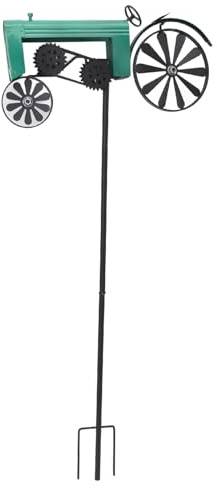 Tractor Wind Spinner, Vintage Turning Wheels Metal Wind Vane Outdoor Stake Windmill Decoration for Flower Bed Lawn Garden (Green)
