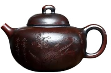 Tetera de viaje original de arcilla roja antigua redonda para el hogar, tetera pequeña, tetera verde