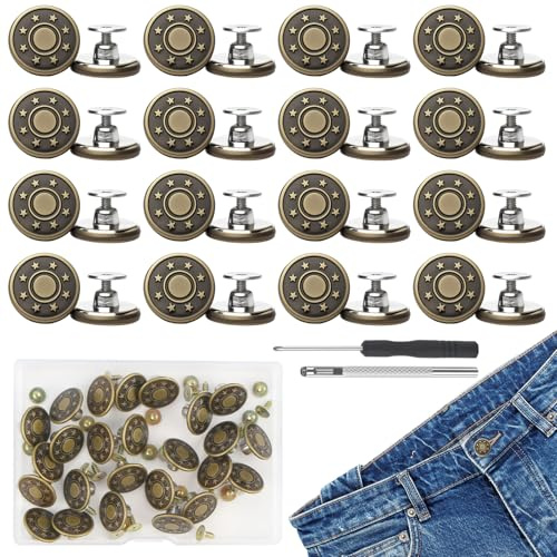25 stycken jeansknapp, jeansknapp utan sömmar, justerbara jeansknappar, reservknappar för jeans, avtagbara byxknoppar nitar med skruvmejsel för jeansknappar för skruvning dekorativ knapp