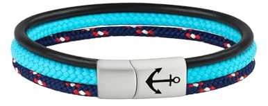 Paris Montana Segeltau Leder Armband Unisex – Handgefertigtes maritimes Armband mit Edelstahl Magnetverschluss & Ankergravur – Stilvolles Geschenk für Damen & Herren