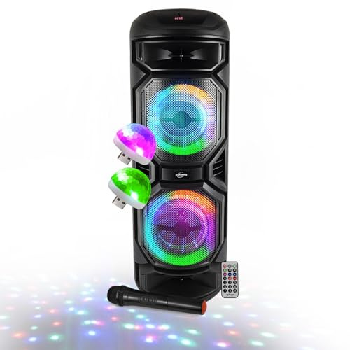 Enceinte Sono DJ Bass sur Batterie Lumineuse 800W - Bluetooth, USB, Microphone sans Fil, Réglage Bass, 2 Mini Lumières LED