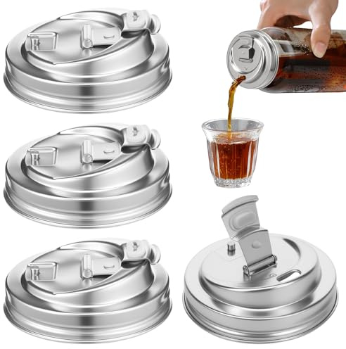 4 stycken Masonburk-lock, dryckeslock i rostfritt stål 304, tillsatser bred öppning, återanvändbar, förseglad förvaring, för mjölk, iste, iskaffe, müsli och juice (silver)