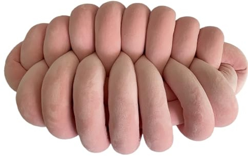 XIUsheUA Handknuten kudde med knut blad, växtkudde, söta kuddar, knuten plysch, estetisk ländryggskudde (rosa)