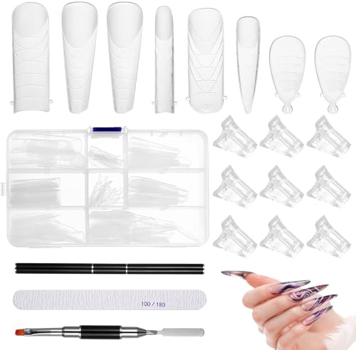120 Pcs Capsule Ongles en Gel Souple, Kit de Capsules Doubles à Couverture, avec 12 coupe-ongles, 1 lime et 1 pinceau double embout pour une application facile