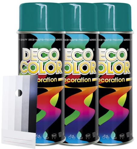 Craft-Equip DC 3 Stück Lackspray Glanz nach RAL in 400ml zur Lackierung von Auto Stahl Aluminium Beton Holz und Spritzmusterkarte (3 Dosen in wasserblau glanz RAL 5021 + Karte)