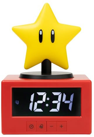 Paladone Super Mario Super Star Icon Alarm Clock with Night Light – Digital Alarm Clock, Tap-to-Snooze, Official Nintendo Merchandise