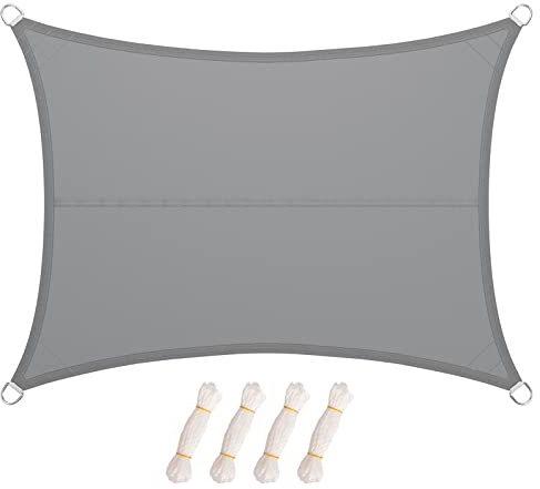 LARMNEE PES 4 x 6 m Tenda Parasole, Vela Ombreggiante, da Sole Blocco di 93% UV, Resistente all'Acqua Fino ad Almeno 1000 mm Protezione Occhielli Metallici, per Giardino, Grigio Chiaro ELG46SP02