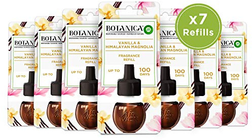 Botanica by Air Wick - Recambio para difusor enchufable, vainilla y Himalaya, paquete de 7 x 19 ml, fragancia de larga duración, dura hasta 700 días, ambientador enchufable