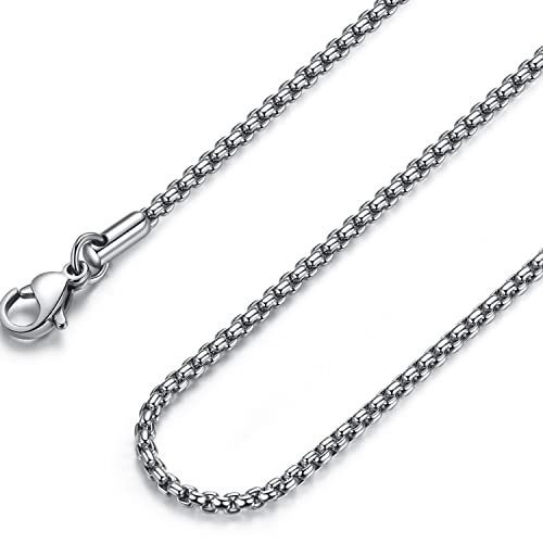 FOSIR Mens Round Box Chain, Stainless Steel Rolo Chain Necklace for Women and Men, 3mm Wide, 28 Inch