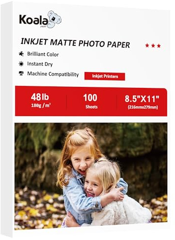 Koala Photo Paper Matte Coated 8.5X11 Inches Compatible with Inkjet Printer 48LB Presentation Paper 100 Sheets