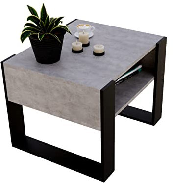Couchtisch KARO rechteckiger Kaffeetisch aus Holz Modern Teetisch 65 x 53,6 45cm massiv und stabil (Chicago Beton/Schwarz)