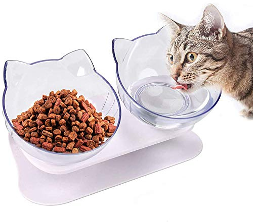 Fressnapf Katze -Vandove 15° Gekippte Plattform katzennäpfe Futternäpfe Katzenfutter,Futter und Wasser napf,Reduzieren Sie Nacken Schmerzen,für Katze Welpe Hamster Kaninchen Kleine Tiere (Transparent)