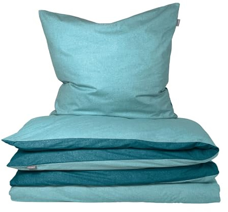 Schiesser Bettwäscheset Doubleface | Renforcé | 2-teilig | Zweifarbig | 100 % Baumwolle | Oeko-Tex® Made in Green Zertifiziert | YKK Reißverschluss | 135x200cm + 80x80cm | Türkis