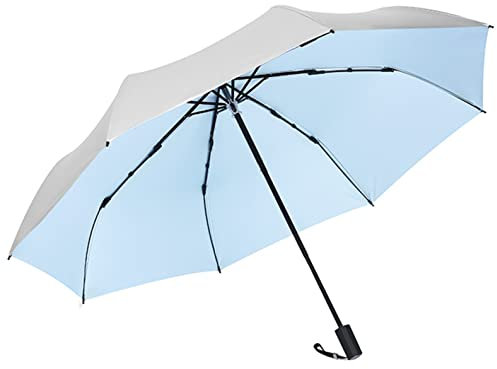 XuanMax Handbuch Tragbar Klappschirm mit Silberne Titan Gel Beschichtung 8 Rippen Winddicht UV-Schutz Regenschirm Kompakt Robust Taschenschirm Sonne/Regen für Damen Herren Erwachsene Kinder - Blau