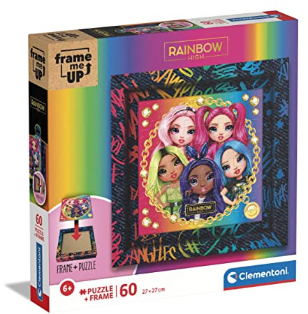Clementoni - 38810 - Frame me up Rainbow High - Puzzle 60 Teile ab 4 Jahren, buntes Kinderpuzzle inkl. Rahmen aus Karton, zum Aufhängen ohne Kleber, Geschicklichkeitsspiel für Kinder