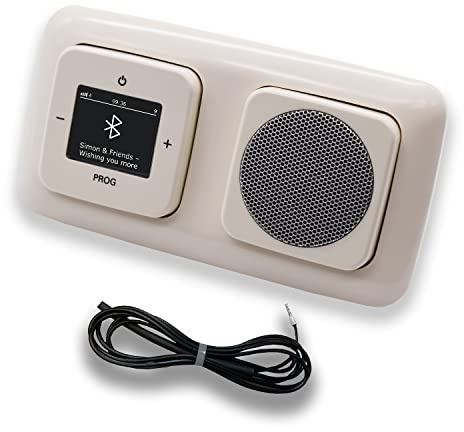 Busch Jäger DAB+ Unterputz Bluetooth Radio 8217U-101 DURO2000 cremeweiß Komplett-Set + Lautsprecher + 0,9 m EBROM Wurfantenne zur Empfangsoptimierung