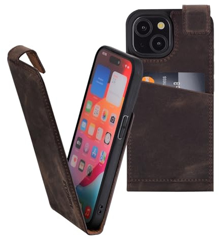 Suncase Original Flip-Style (Ultra-Slim) kompatibel mit iPhone 13 Mini (5.4) Hülle Ledertasche Tasche Schutzhülle Case Cover Hülle in antik braun
